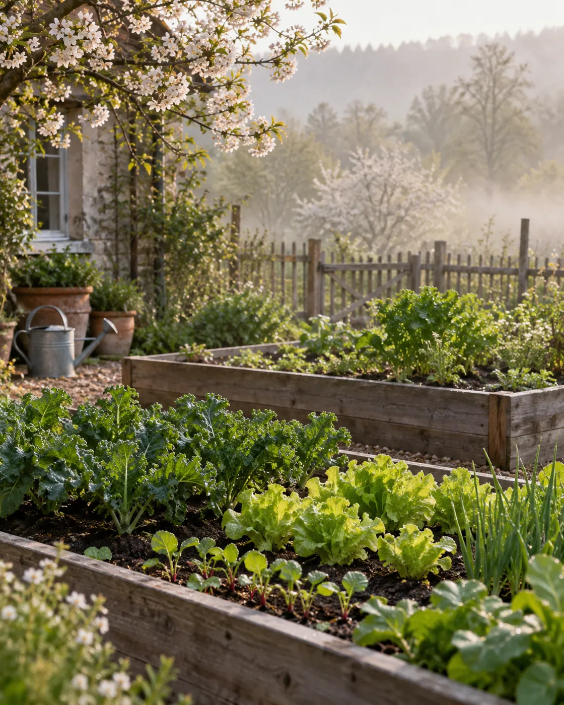 Spring seedlings in raised beds